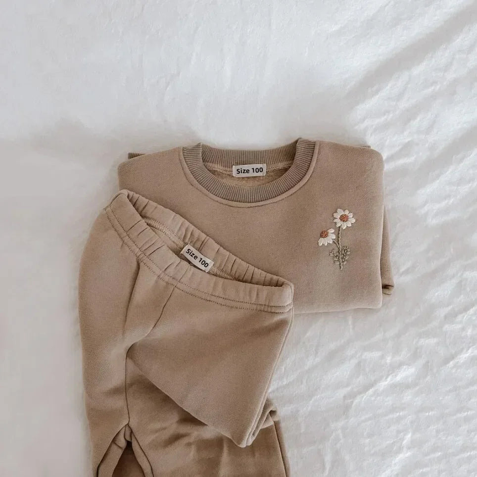 Autumn Winter Baby Girl Boy Clothes Set Embroidery Thicken Fleece Warm Sweatshirt Pant Boy Tracksuit Toddler Clothes Outfit 2Pcs