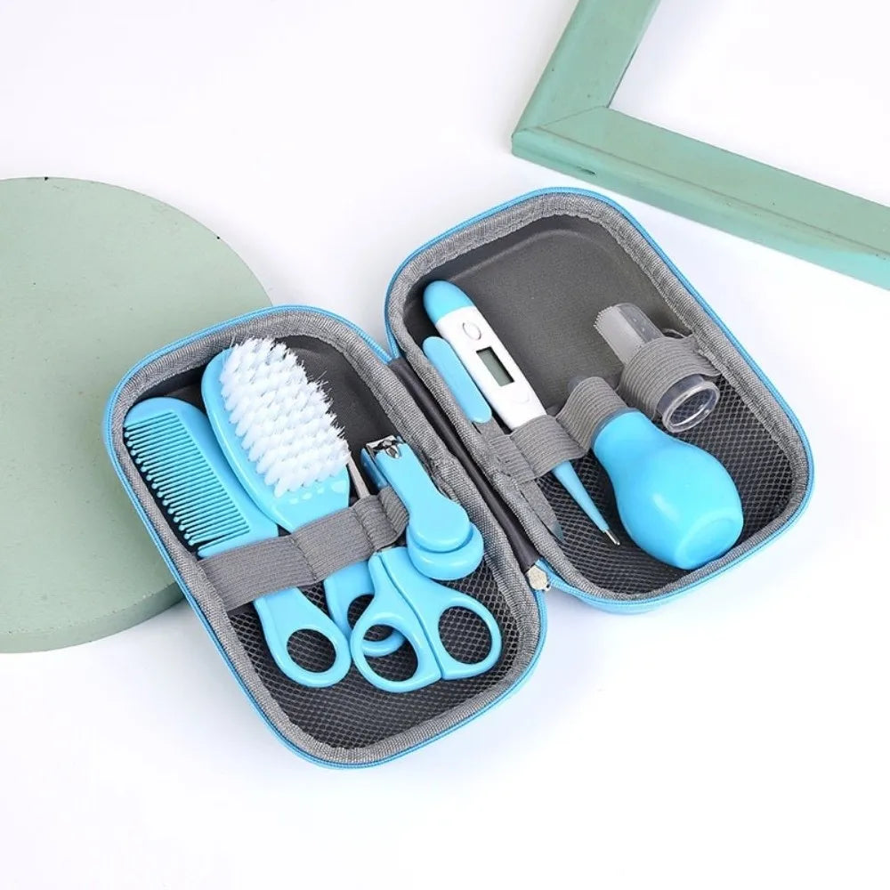 8pcs EVA Bag Baby Health Care Kit Soft Bristle Brush Material Safety Child Care Cleaning Set Nail Clippers Comb Thermometer