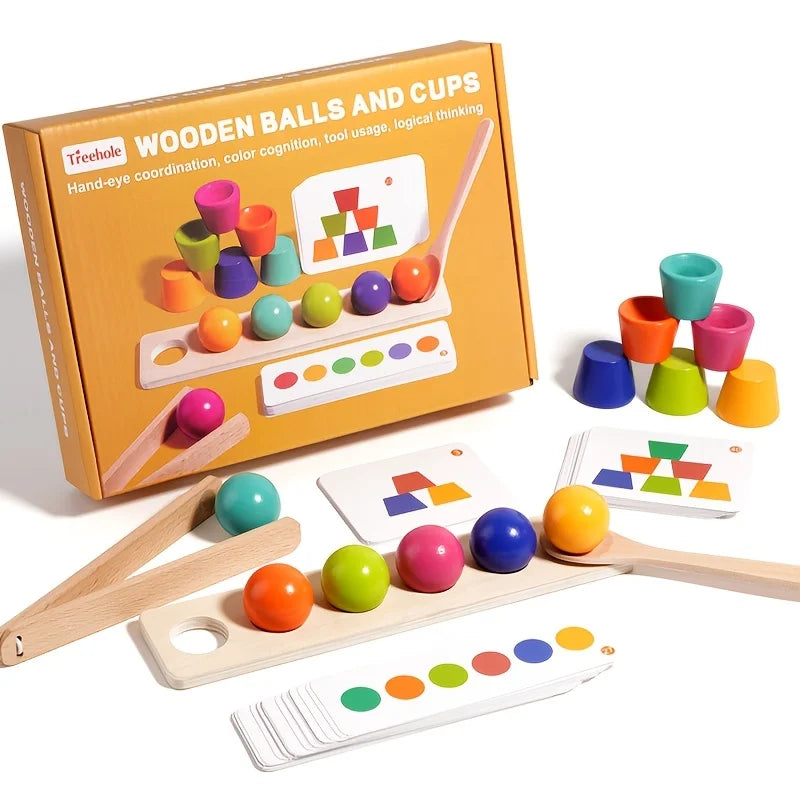 Montessori Color Ball Stacking Cup Building Block Toy, Children's Educational Cognitive, Bead-Matched Fine Motor Teaching Aid