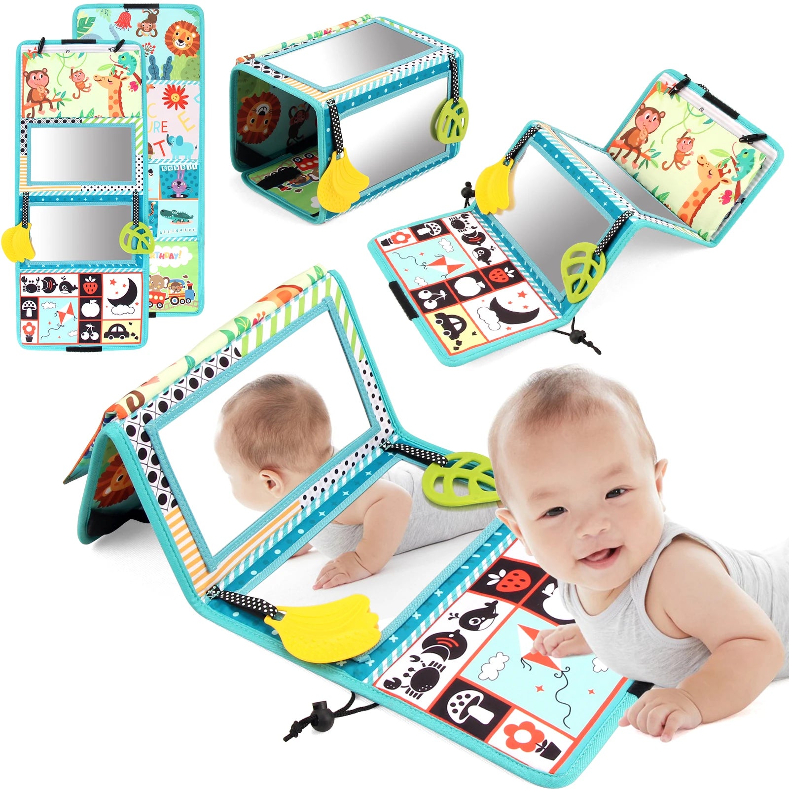 Baby Cloth Book with Distorting Mirror Soft Cartoon Parent-child Interactive Sensory Books Educational Montessori Toys for Baby