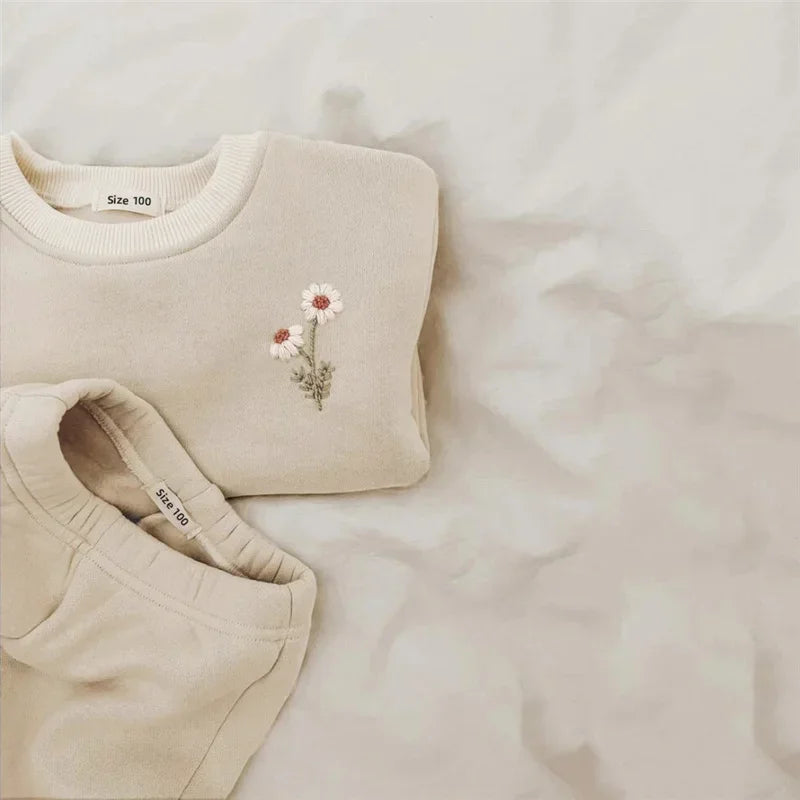 Autumn Winter Baby Girl Boy Clothes Set Embroidery Thicken Fleece Warm Sweatshirt Pant Boy Tracksuit Toddler Clothes Outfit 2Pcs