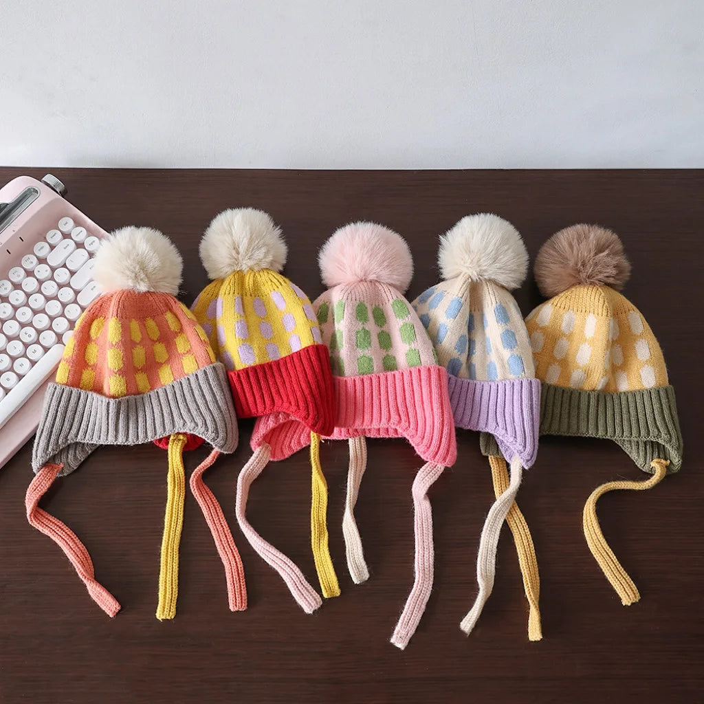 Winter Baby Hat Pompom Fleece Lining Baby Beanie Infant Bonnet Kids Cap For Girls Boys Bobble Kids Hat For Children 1-4y