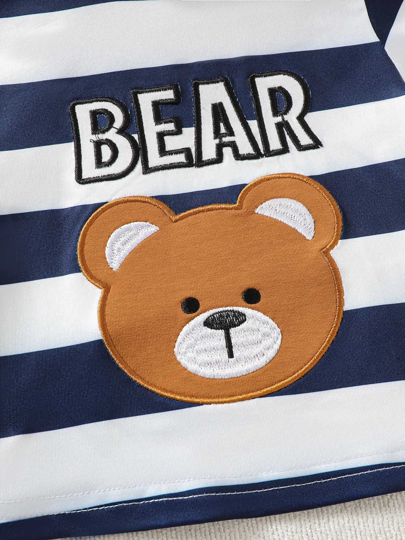Boys Summer Outfit Striped Bear Pattern Short Sleeve T-shirt And Shorts Set Casual Daily Wear Fashion Children's Set