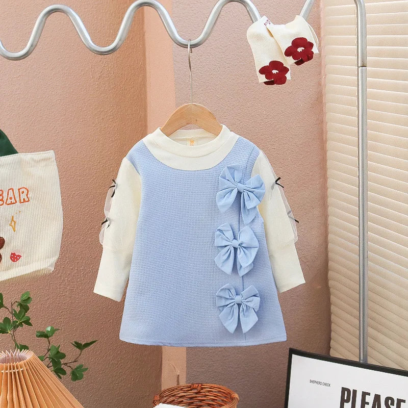 Girls' Dress Spring and Autumn 2024New Princess Dress Spring Baby's First Birthday Party Small Fragrant Bowknot Dress