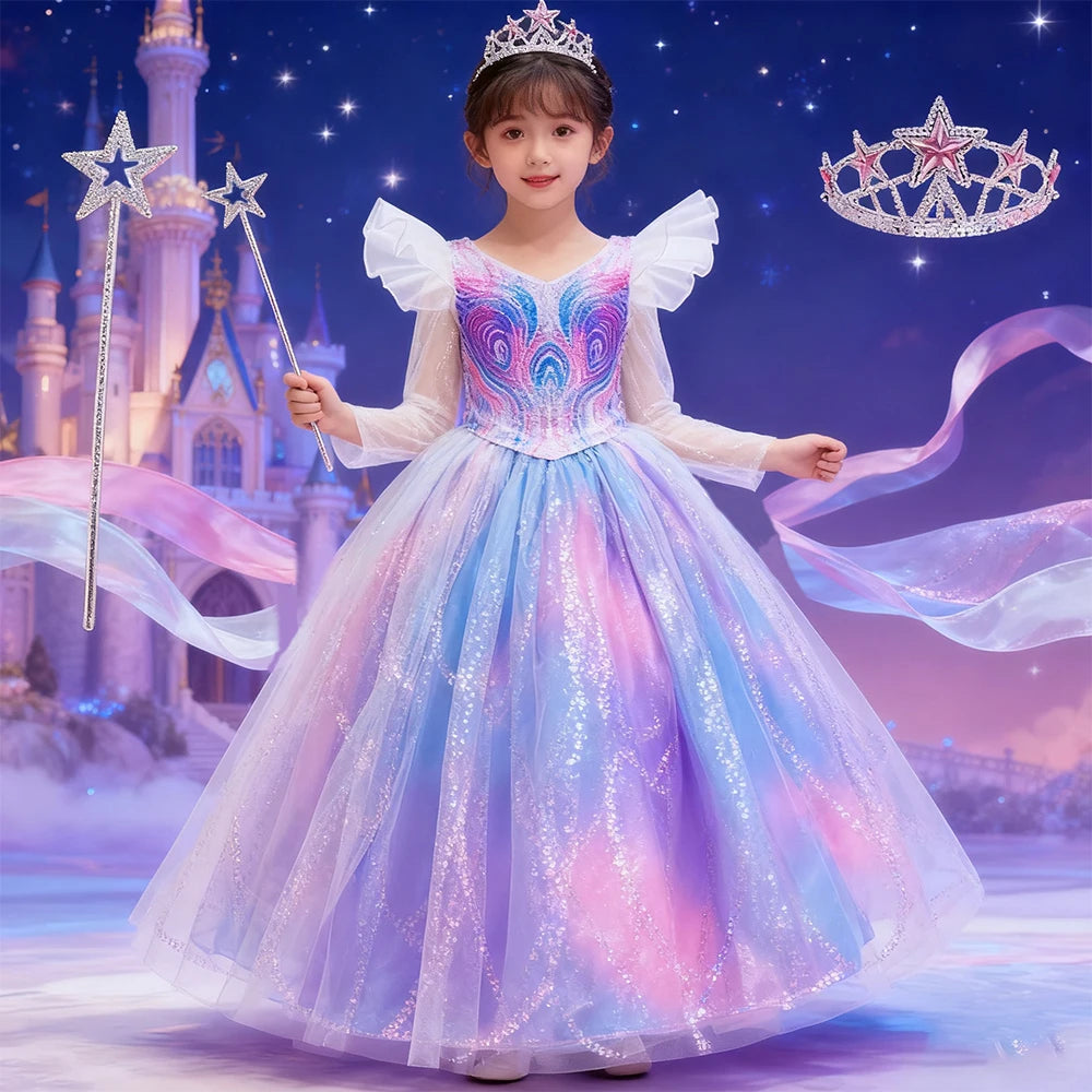 Girls Party Dresses Princess Perform Clothes With Accessory New Movie Witch Glinda Cosplay Costumes Children Carnival Outfits