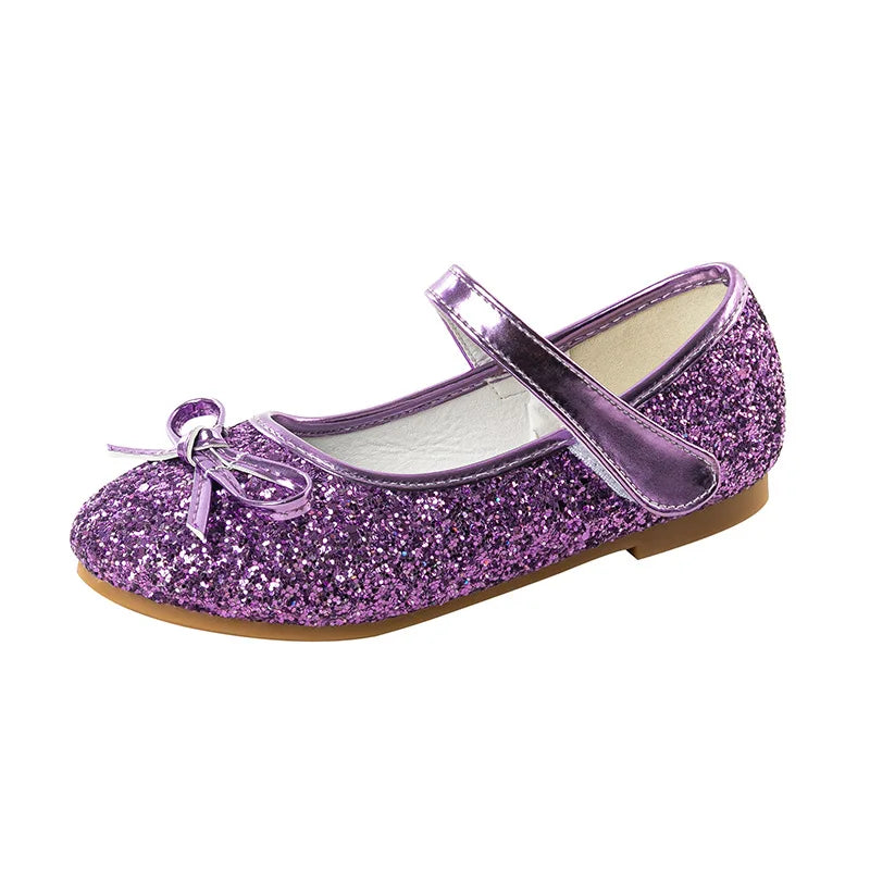 Brand Girl Shoe Autumn Sequins Dress for Girls Bow Princess Shoes Middle Large Child Flat Shoe Versatile Women Shoe Zapatos Niña