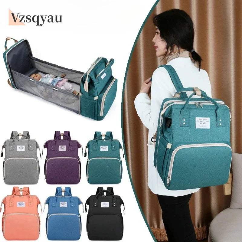 Baby Bed Mother Large Capacity Nappy Milk Bottle Backpacks with Changing Mat Convenient Baby Nursing Bags Gift Mommy Diaper Bags