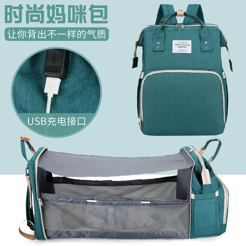Baby Bed Mother Large Capacity Nappy Milk Bottle Backpacks with Changing Mat Convenient Baby Nursing Bags Gift Mommy Diaper Bags