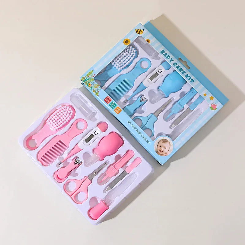 10-in-1 Baby Care Kit: Newborn Grooming Set (Nail Clippers/Brush/Thermometer) for Infant (Pink/Blue)
