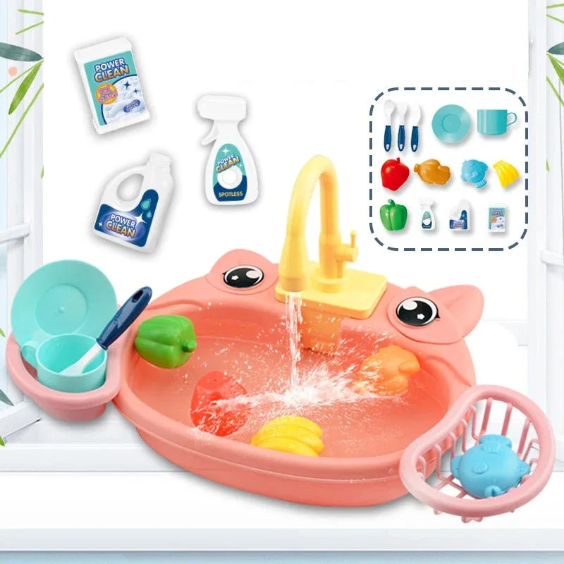 Toy Kitchen Set for Toddlers with Electric Circulating Water, Dishwasher Sink, Imaginative Pretend Play for Kids Boys Girls Ages