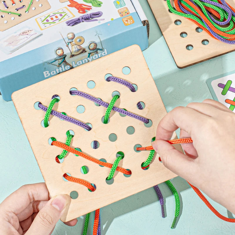 Montessori Wooden Threading Sewing Board Game Educational Toy Fine Motor Skills Learning Activity Puzzle for Kids Birthday Gift